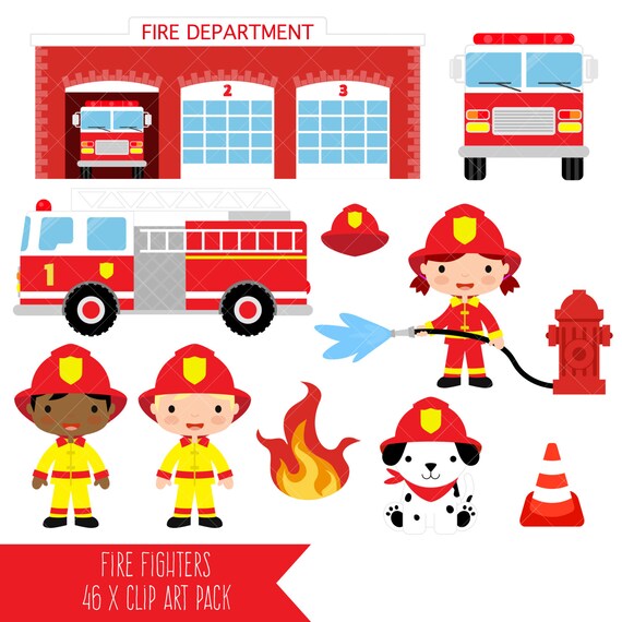 Firefighter Clipart / Fire Fighter / Fireman / Fire Engine