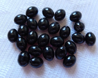 20 Jet Black Oval Glass Beads 8mm x 7mm