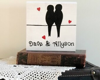 Personalized lovebirds (5.5 x 5.5 inches) shelf sitter