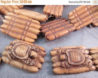 ON SALE 20% OFF Camel Bones Carved Turtle Beads 6pcs