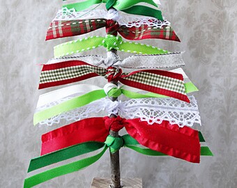 Green Ribbon Tree, Home Decor, Christmas Decor, Green Home Decor, Rustic Decor, Christmas Tree,Christmas Decoration, Christmas Table, Mantle