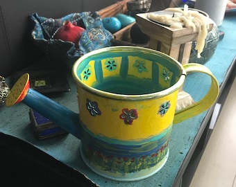 Hand painted recycled planter/watering can