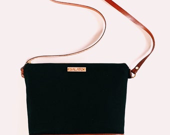 Black with Brown Leather Crossbody Purse, Crossbody Bag, Shoulder Purse, Leather Purse, Black Cross body, Messenger bag