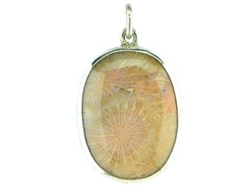 Fossilized Coral sterling silver pendant