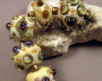 Artisan Lampwork Beads by Monaslampwork on Etsy - Ivory Gems - Lampwork Glass by Mona Sullivan Designs Jewels Organic Bohemian (4244)