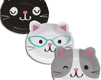 Cat Face Dinner Plates/ Cat's birthday/ Cat birthday party / kitty plates / kitten plates / party plates/ cat party/ cat plates