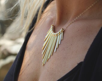 Gold and Silver Fringe Bib Necklace