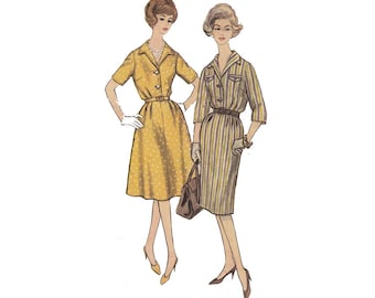 1960s Dress with 2 Skirts Full Figure Bust 41 Simplicity 3758 Rockabilly Flared or Slim Shirtwaist Slenderette Dress Sewing Pattern