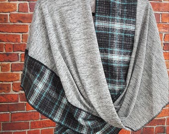 Teal and Gray Plaid Twisted Mobius Wrap
