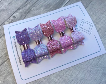 Handmade, Glitter hair bows, pink hair bows, fringe clips, girls hair bows, small hair bows, set of hair bows, toddler hair bows, hair clips