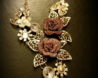 After Life Accessories Pink Flowers in Gold Paradise Necklace