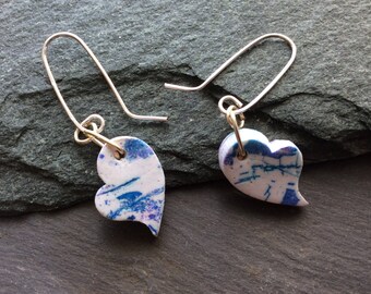 Heart shaped drop earrings - Polymer clay earrings - Batik look