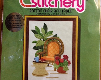 Rattan Chair And Table, 5" x 7" Jiffy Stitchery Crewel Embroidery Kit #371, Sunset Designs