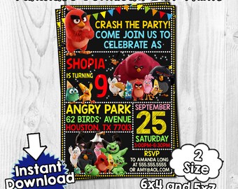 Angry Birds invitation, angry birds Birthday, angry birds invites, angry birds PDF, angry birds instant, invitation angry birds invite,