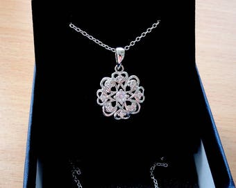 Diamond necklace pendant necklace gift ideas for her gifts Women necklace for mom Silver pendant Round pendant Simple necklace flower gift
