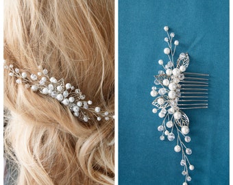 Swarowski Bridal Hair Comb Crystals Bridal Wedding Headband Hair Jewelry White Pearl Headpiece Pearl Hair Vine