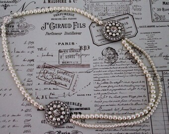 Statement Pearl Wedding Necklace - Art Deco Style Wedding Necklace - Rhinestone Necklace - Great Gatsby - Bridal