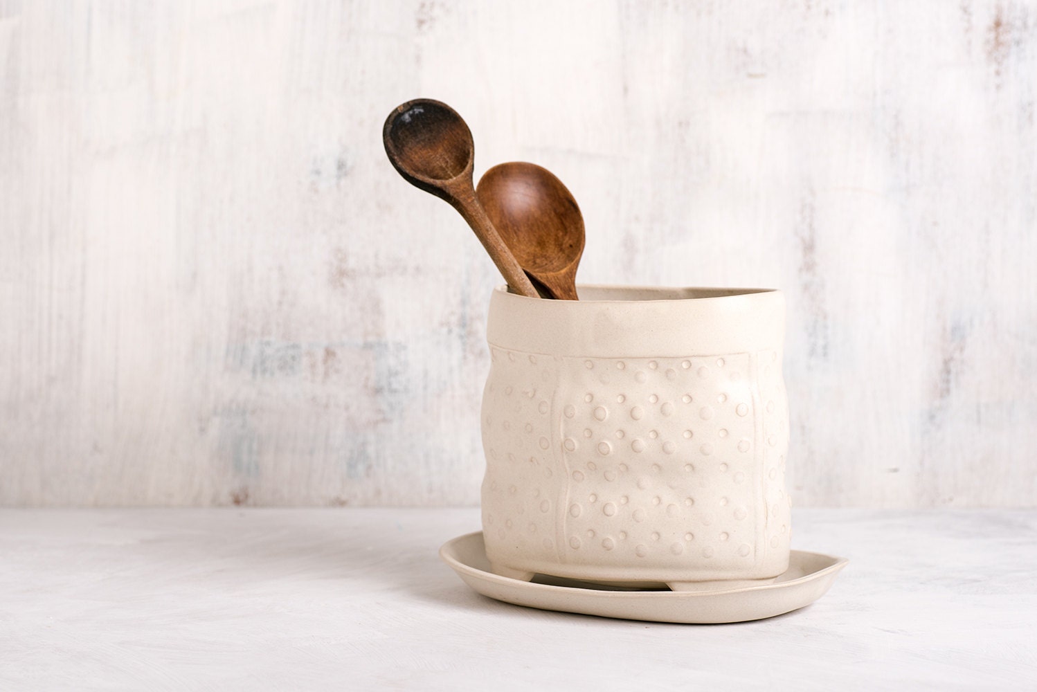 Ceramic utensil holder white utensil jar white modern