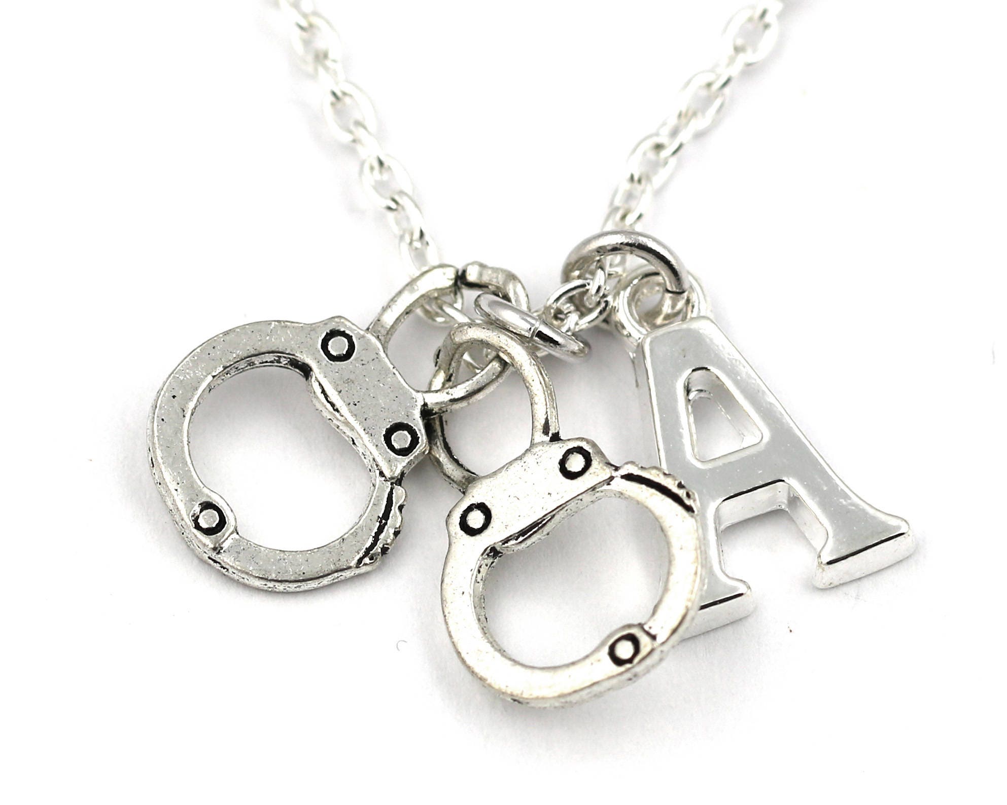 Handcuff Necklace Handcuffs Necklace With Letter Charm Crime