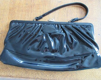 Vintage 1960's Black Patent Leather Handbag With Red Interior - Lovely!!