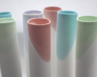Tube vase made from English fine bone china in 4 pastel colours - bud vase