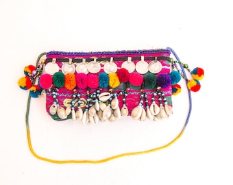 Banjara Clutch,Greek Clutch,Tribal Clutch,Ethnic Clutch, Festival Bag, Boho Clutch, Pompom Clutch Purse ,Clutch Bag, ,Colorful Hippie Clutch