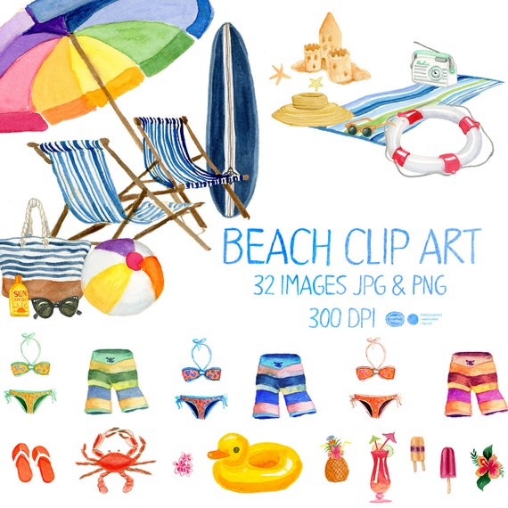 Watercolor Beach Clipart Summer Clip Art Beach Clip Art