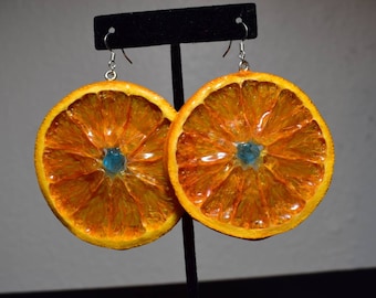 Real Aquamarine + Orange Earrings (Large)