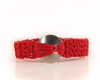red bracelet - statement bracelet - fancy bracelet - statement jewelry - handmade jewelry - crochet bracelets - chic bracelet - MudenoMade