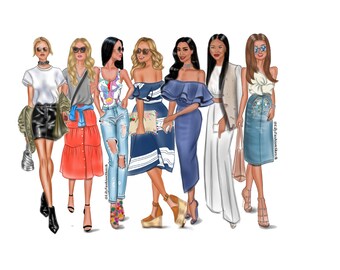 Group of 7 Custom Fashion Illustration