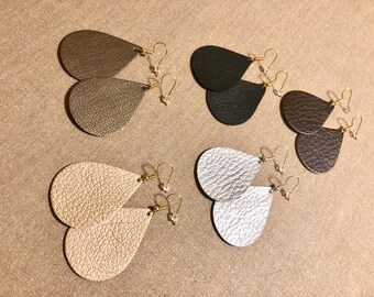 Vegan Faux Leather teardrop earrings | Vegan leather tear drop earrings | leather teardrop earrings | leather earrings