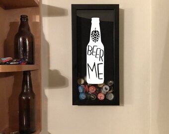 Beer Me - Beer Cap Collection - Shadow Box (6" x 14") - Vinyl Decal Gifts, Home Bar Accessories
