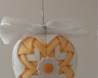 Yellow & White folded fabric handmade ornament with daisy decoration