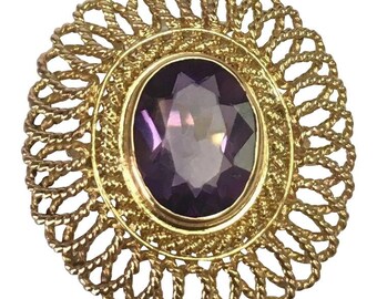 18 K Yellow Gold 1.00 Carat Amethyst Filigree Ring