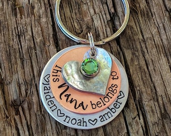 Personalized hand stamped grandma keychain. Nana memaw gift. Custom mothers day gift for mom gift for grandmother. Gift from grandkids.