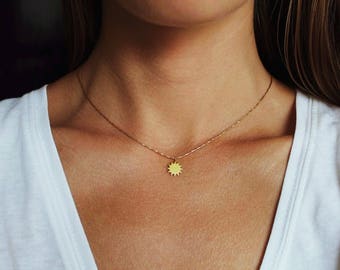 Dainty Necklace, Sun Necklace, Delicate Necklace, Gold Choker, Gold Pendant, Gold Sun Pendant, Short Necklace, Sun Jewelry, Dainty Jewelry