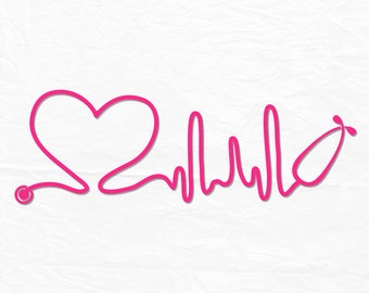 Heartbeat SVG, Nurse SVG, Doctor SVG, Healthcare Svg, Stethoscope Svg, Cricut Cut Files, Silhouette Cut File