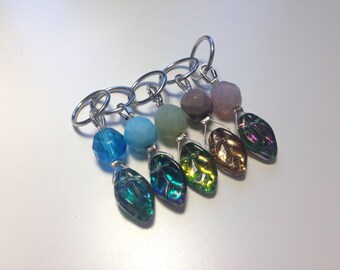 Knitting stitch markers set of 5 colorful gift for knitters boho style craft supplies