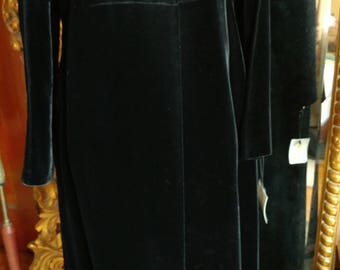 Vintage 1960's Full Length Black Velvet Evening Coat with Rhinestone buttons!
