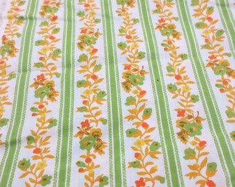 Vintage Waverly Fabric Green Floral Stripe 10 Yards Thin Cotton Blend Orange 60s 70s Primrose Path