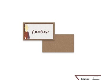 Thanksgiving Place Cards, Autumn Corn, Harvest, Wedding Escort Card, Kraft Paper Texture, Printable, Instant Download, Tent Card, Food Card