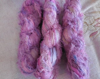 40 Yards, Fuzzy Sari Silk Ribbon Skein, Orchid Kiss, Lavender and Pink Fuzzy Ribbon