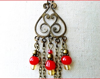 Style Oriental red pendant and earrings set