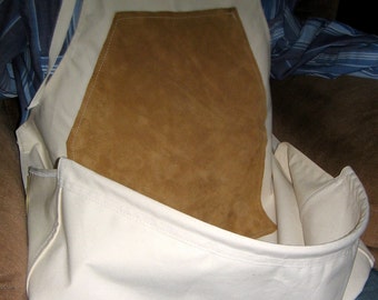 Woodcarvers Pouch/Leather Combo. Made from Sunforger CanvaS. This is our best selling apron, just sit back in your comfy chair and CARVE.