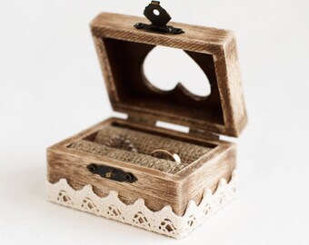 Rustic Ring Box, Wedding Ring Box, Ring Holder, Ring Bearer Box, Engagement Box, Heart Box, Pillow Alternative, Box with Burlap, Wedding Box