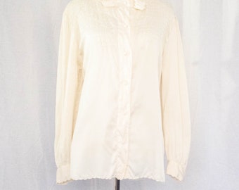 Vintage 1970's 'Cloudmere' Embellished Cream Silk Blouse Size L