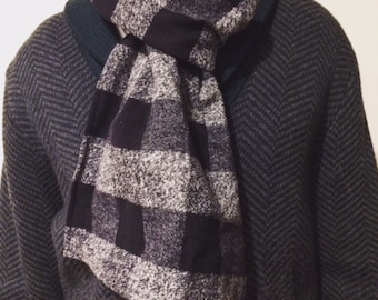 Men's Scarf - Black and Gray Plaid Scarf