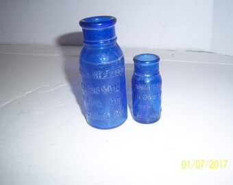1920's Lot of 2 Bromo Seltzer Emerson Drug Co Baltimore, MD 2 1/2 to 4 inch cobalt blue medicine bottles No 2 - 2017