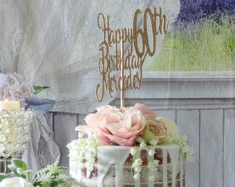 60th Birthday, Cake Topper ANY AGE NAME Color, Happy Birthday Cake, Glitter Cake Topper, Birthday Party, Glitter Cake Topper, Sixty Birthday