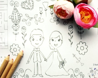 Wedding Coloring Pages Childrens Wedding Favor - Personalized Printable Coloring Page, Wedding Coloring Page, Coloring - Party Favors